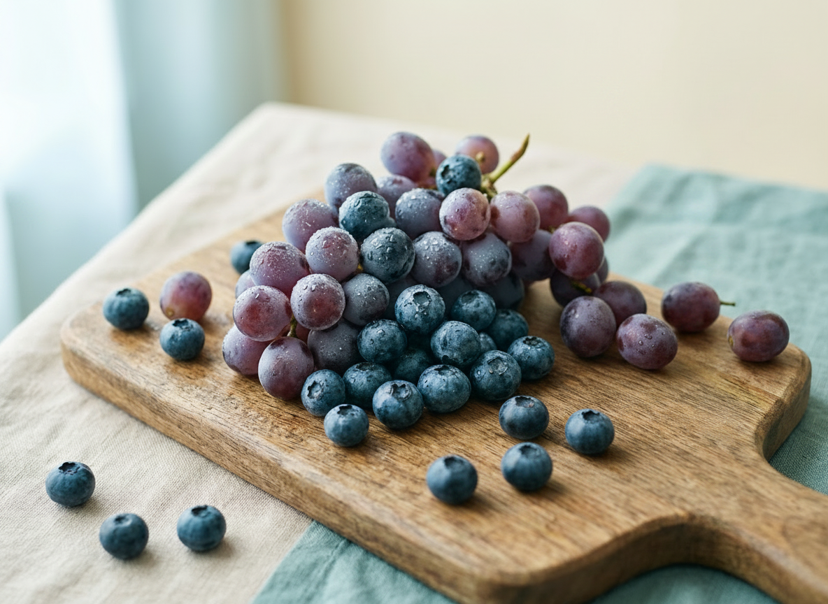 close-macro-flatlay-blueberries-grapes-tincture