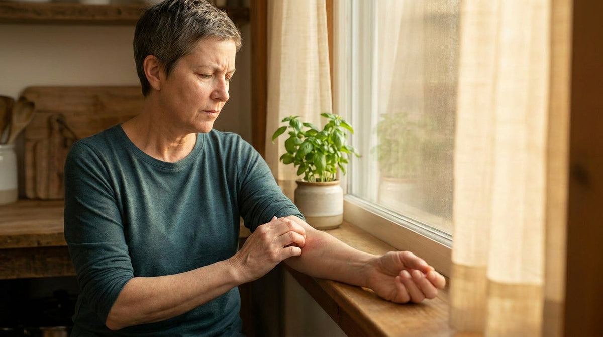 person-window-irritated-forearm