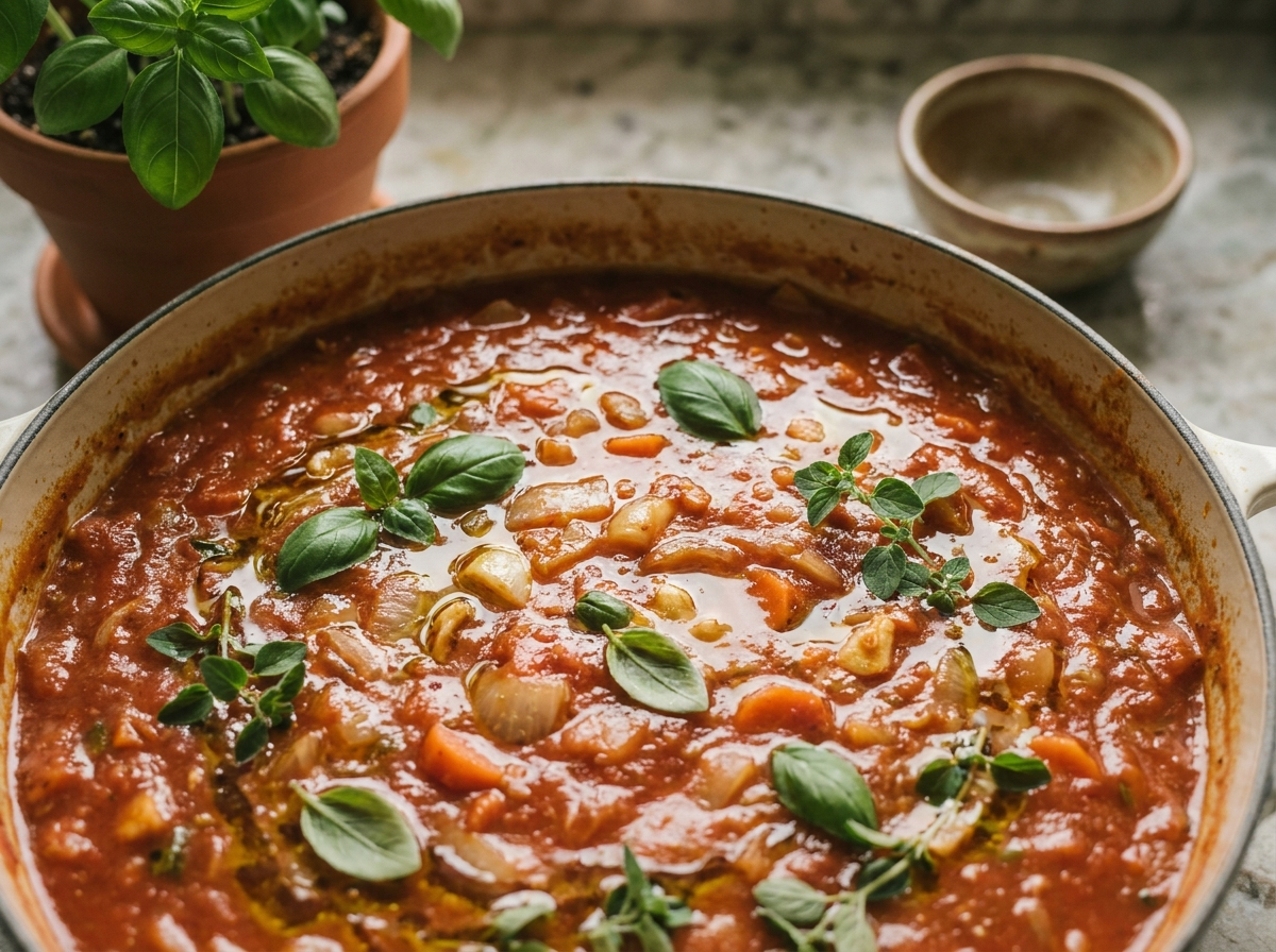 simmering-tomato-sauce-olive-oil-herbs-macro 
